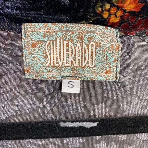 Silverado Duster Jacket Womens Small Blue Velvet Burnout Floral Pockets Boho - Picture 7 of 11